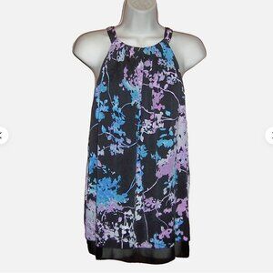 Diane von Furstenberg DVF Lexi Floral Silk Daze Sky Mauve Top Black Small S NEW